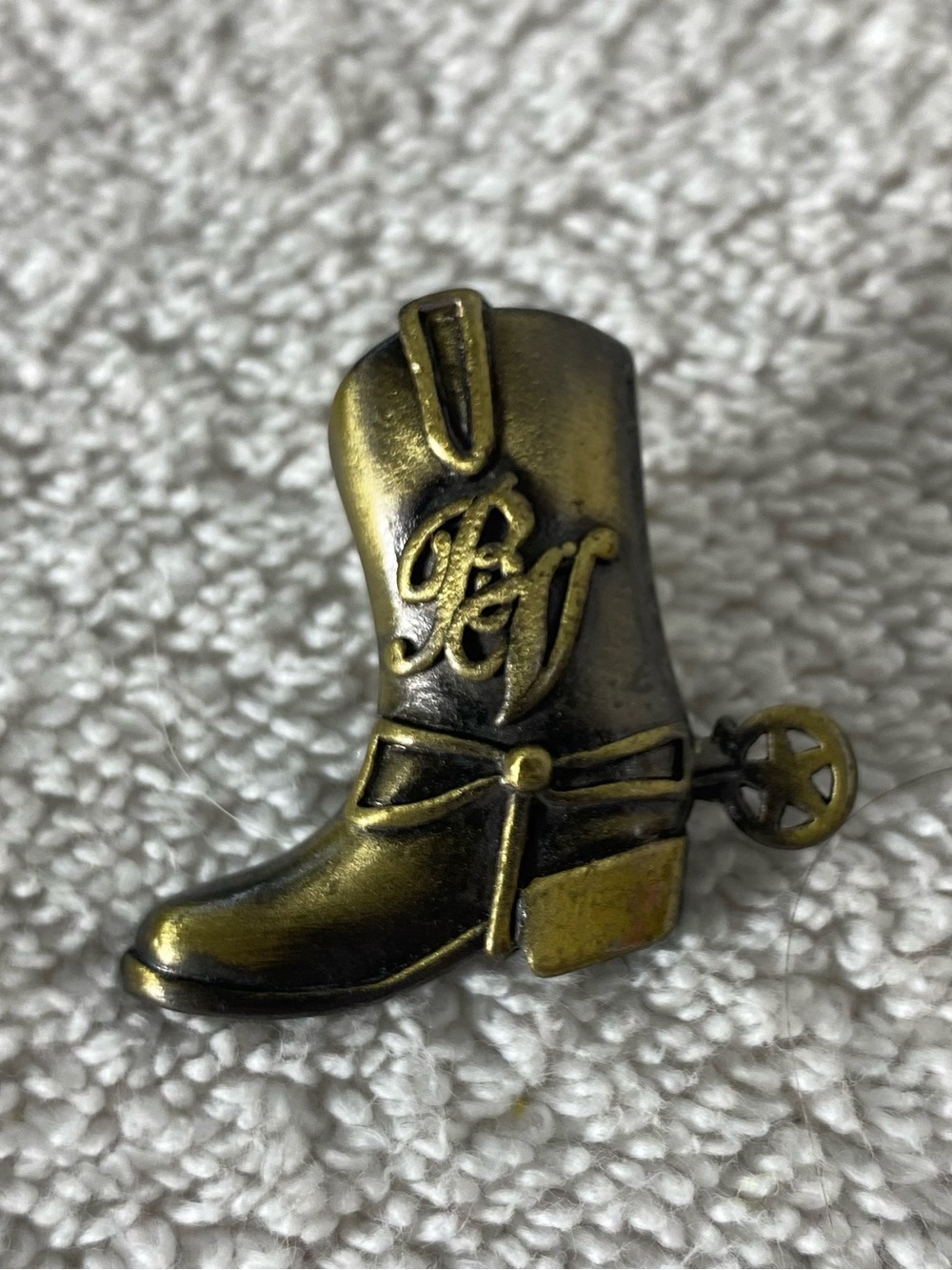5/$35 Vintage Western Cowboy Boot With Spur Star PW Brass Tone Lapel Pin